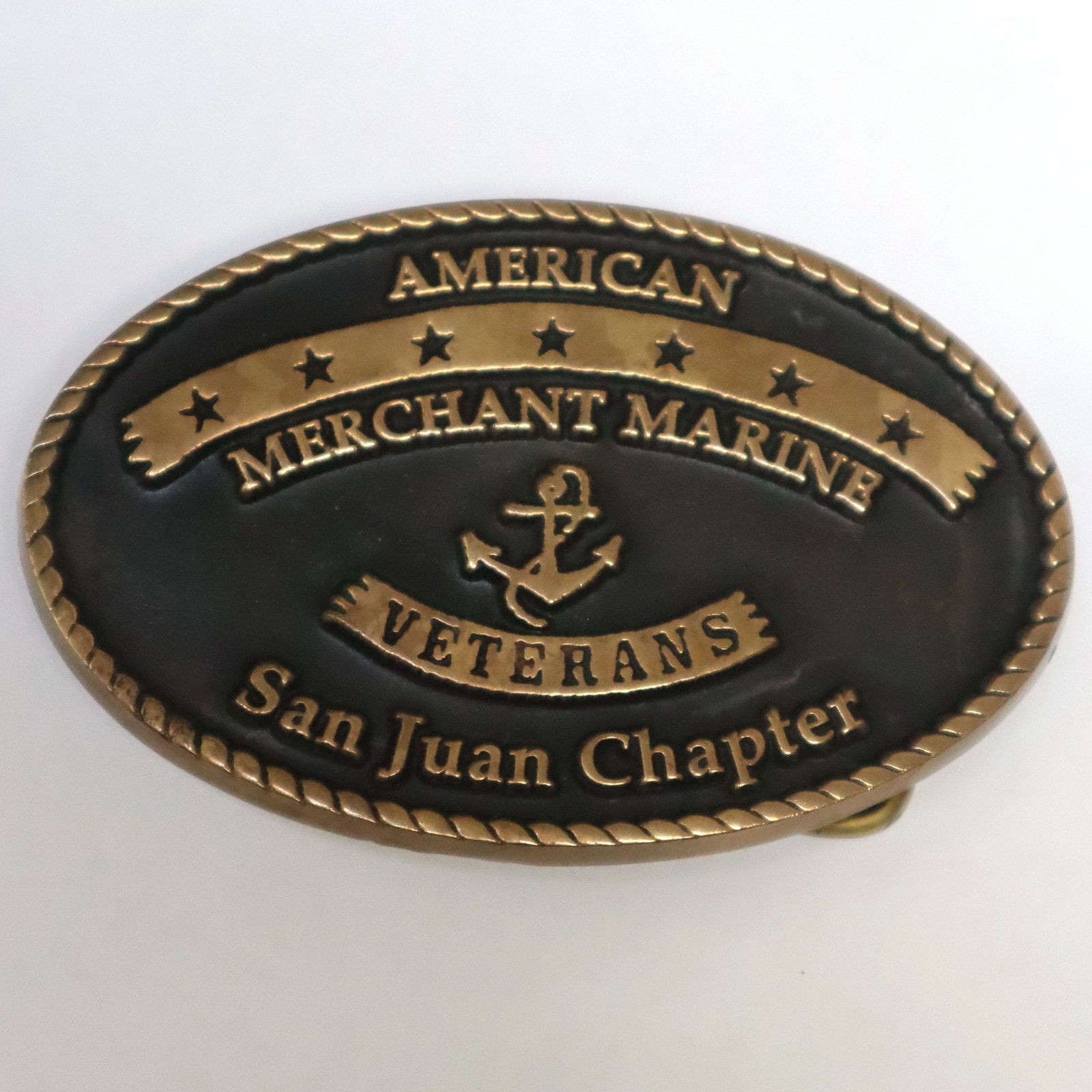Vintage Merchant Marine Belt Buckle Anacortes Brass San Juan Chapter